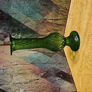 Vintage EO Brody Co Green Glass Bud VaseDiamond Pattern Made in USA